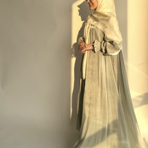 عبا حریر سبز کمرنگ